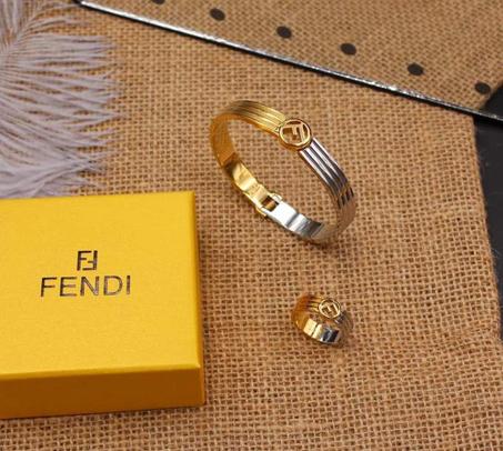 طقم فندي سوار + خاتم جولد/فضي