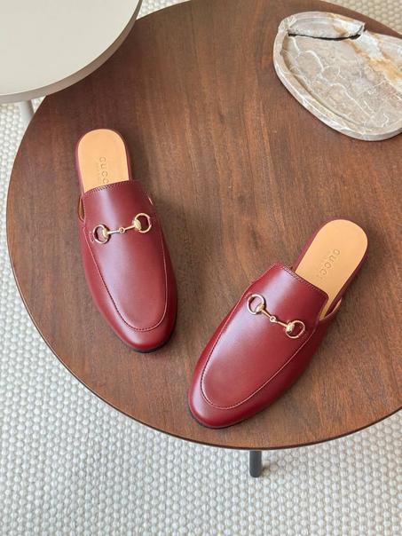 Gucci Gucci Red Leather Horsebit Mules