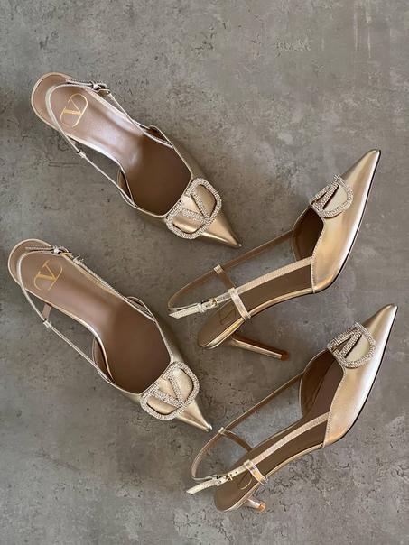 Valentino Garavani VLogo Signature metallic leather slingback pumps