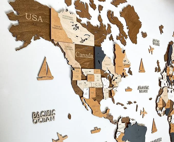 Carte du Monde en Bois 3D 2.5m