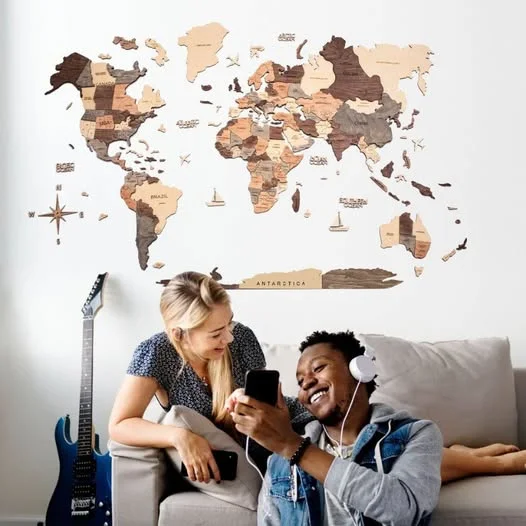 Carte du Monde en Bois 3D 2.5m