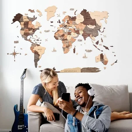 Carte du Monde en Bois 3D 2m