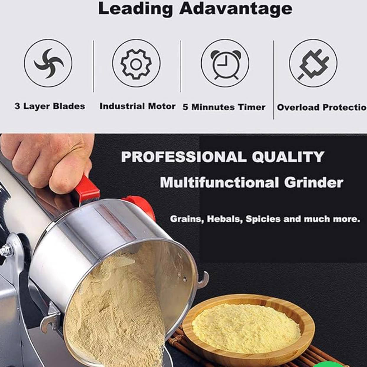 مطحنة الحبوب الكهربائية 1000 غم  من  RKNDA Professional
