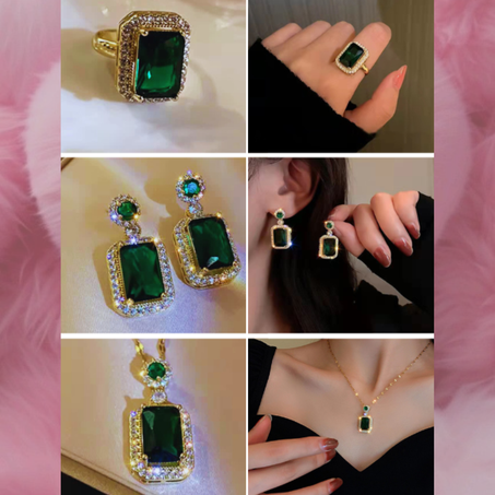 Trio Éblouissant : Collier, Bague et Boucles d’Oreilles Émeraude - Luxe Intemporel