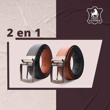Ceinture Double face 2 en 1 100% Cuir Véritable SG