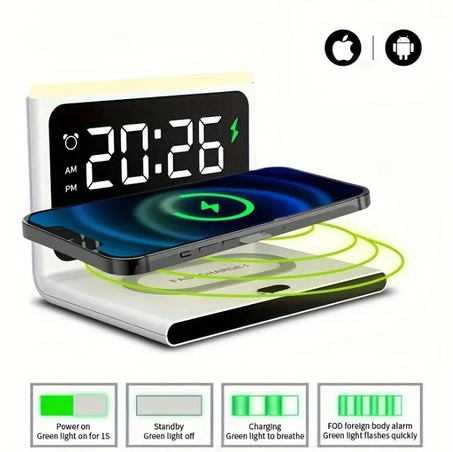 Réveil numérique intelligent LED avec chargeur sans fil