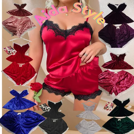 Ensemble pyjama Fluide avec dentelle 2 pièces