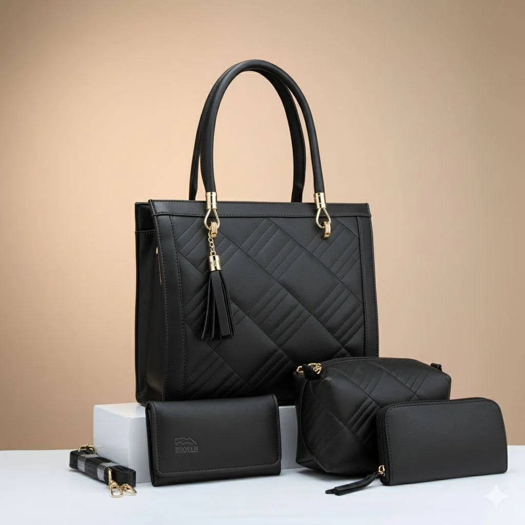 Ensemble de Sacs Femme ZainaElegance – Élégance Matelassée 4 Pièces Beige Nude