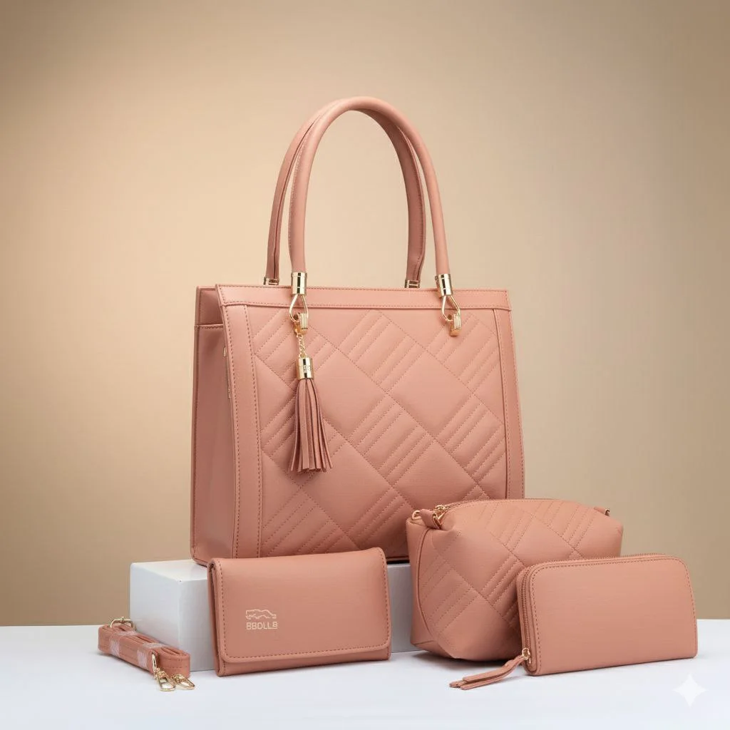 Ensemble de Sacs Femme ZainaElegance – Élégance Matelassée 4 Pièces Beige Nude