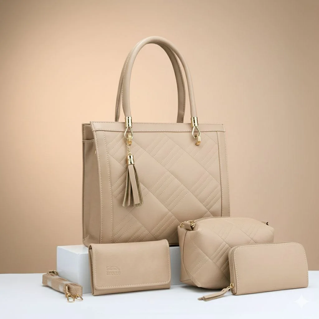 Ensemble de Sacs Femme ZainaElegance – Élégance Matelassée 4 Pièces Beige Nude