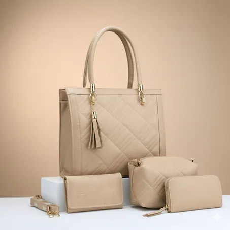 Ensemble de Sacs Femme ZainaElegance – Élégance Matelassée 4 Pièces Beige Nude