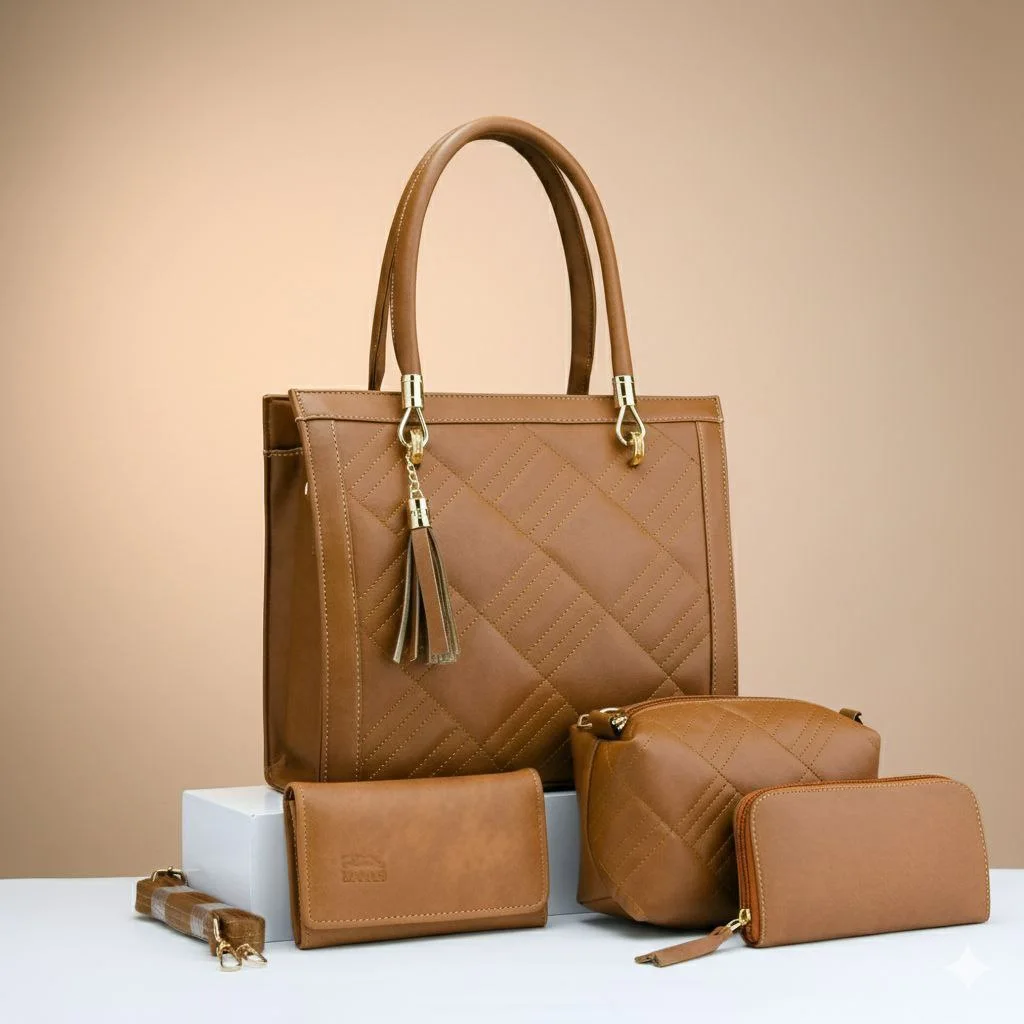 Ensemble de Sacs Femme ZainaElegance – Élégance Matelassée 4 Pièces Beige Nude