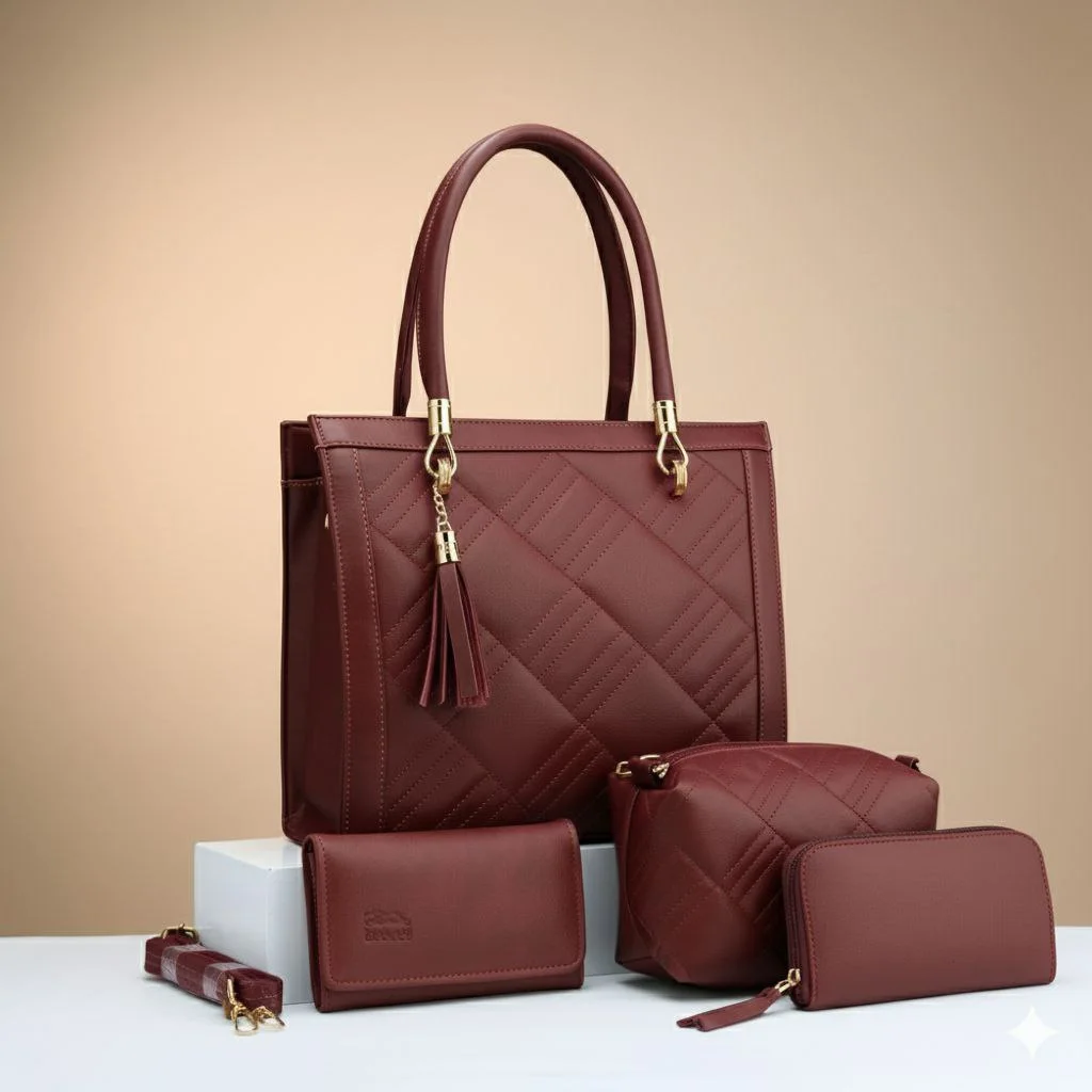 Ensemble de Sacs Femme ZainaElegance – Élégance Matelassée 4 Pièces Beige Nude