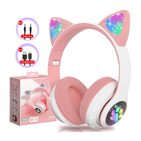 Casque stéréo Bluetooth 5.0 avec oreilles de chat mignonnes avec prise en charge du micro