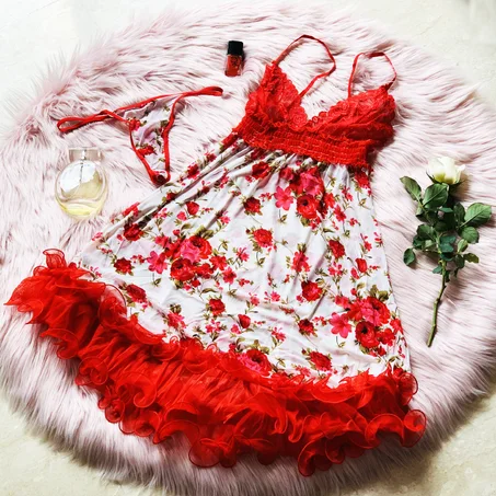 Ensemble nuisette ROUGE FLEURI