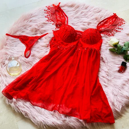 Ensemble nuisette en tulle et dentelle