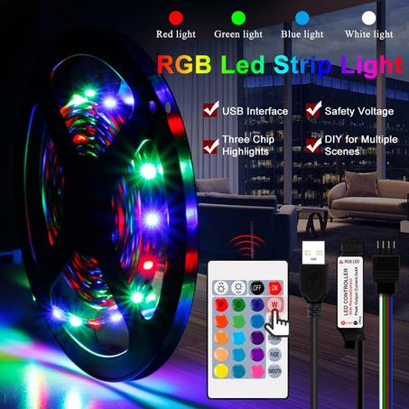 Bande lumineuse RGB LED, étanche, Flexible, éclairage rétro-éclairé, pour chambre à coucher, TV, DC 5V, 5M.  شريط إضاءة LED RGB ، مقاوم للماء ، مرن ، إضاءة خلفية ، لغرفة النوم ، التلفزيون ، ت