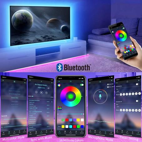 LED RGB Bluetooth Contrôle par Application, pour la Télévision,  la Décoration de Salle, USB, 5V شريط إضاءة LED بتقنية البلوتوث RGB مع التحكم في التطبيق للتلفزيون ، لتزيين الغرفة