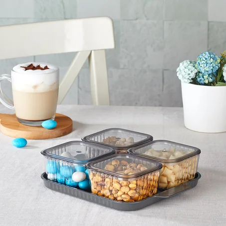 Set de présentation petit-déjeuner premium – 4  compartiments avec couvercle transparent