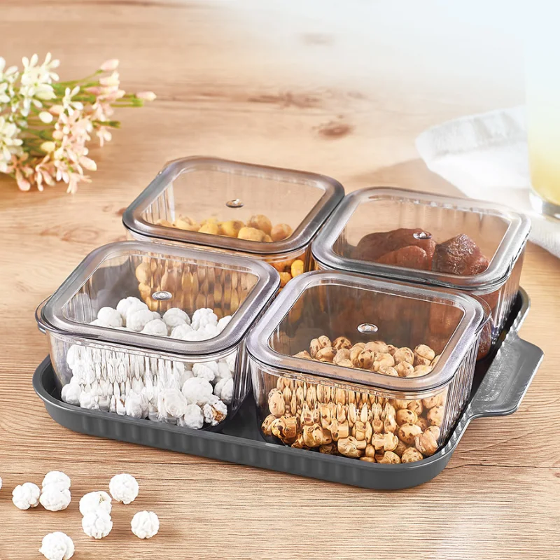 Set de présentation petit-déjeuner premium – 4  compartiments avec couvercle transparent