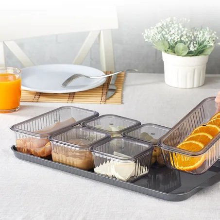 Set de présentation petit-déjeuner premium – 6 compartiments avec couvercle transparent