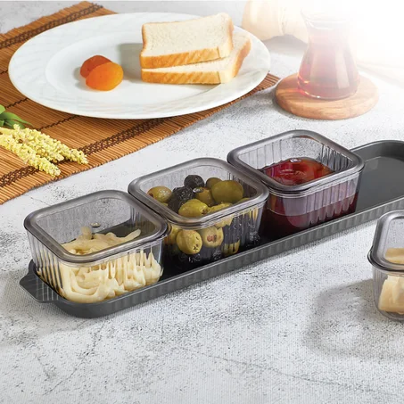 Set de présentation élégant – 4 compartiments avec couvercle transparent et base raffinée