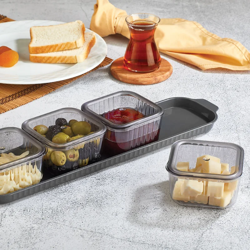 Set de présentation élégant – 4 compartiments avec couvercle transparent et base raffinée