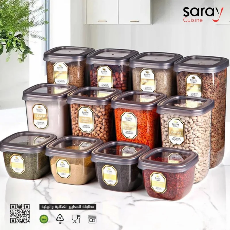 Set de 12 boîtes de conservation – 4×550 ml, 4×1100 ml, 4×1750 ml – Rangement pratique et design élégant pour votre cuisine – Saray Cuisine