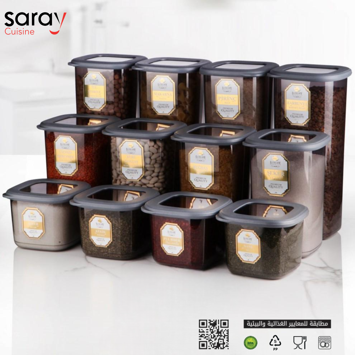 Saray Pack de 12 Boîtes de Rangement Alimentaires Hermétiques (4x550 ml, 4x1200 ml, 4x1750 ml) – Conservation Optimale des Aliments