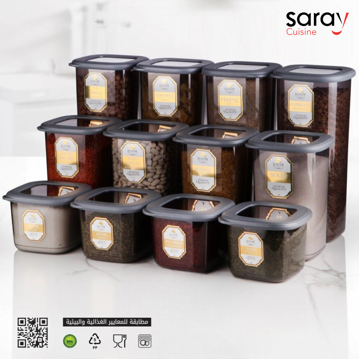 Saray Pack de 12 Boîtes de Rangement Alimentaires Hermétiques (4x550 ml, 4x1200 ml, 4x1750 ml) – Conservation Optimale des Aliments