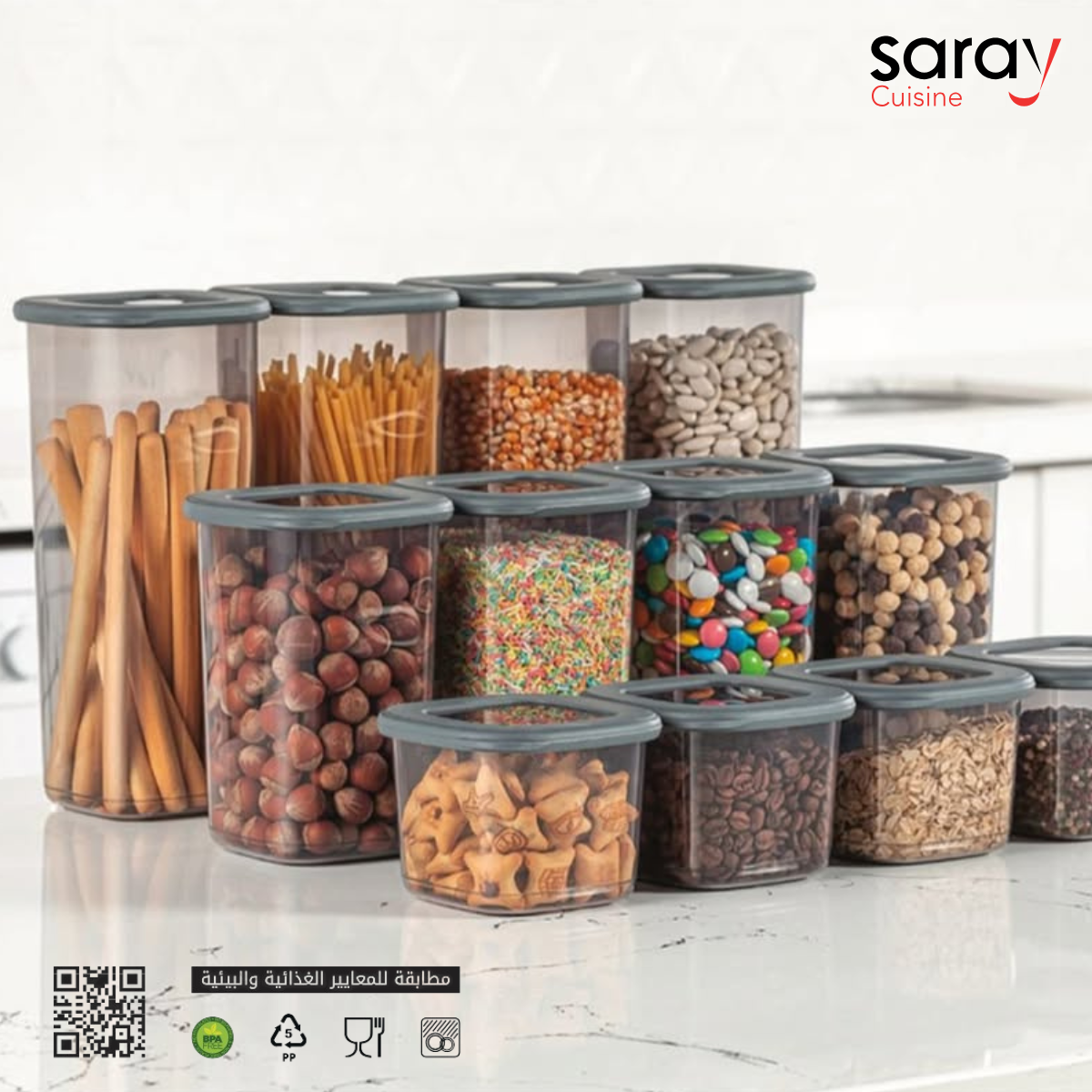 Saray Pack de 12 Boîtes de Rangement Alimentaires Hermétiques (4x550 ml, 4x1200 ml, 4x1750 ml) – Conservation Optimale des Aliments