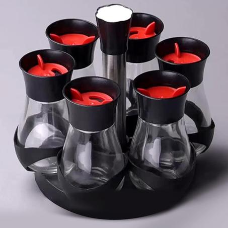 طقم 6  قراعي توابل مع ستاند دوّار أنيق