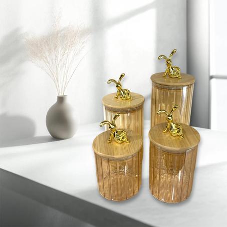 4 برطمانات زجاجية محكمة الإغلاق بغطاء من الخيزران