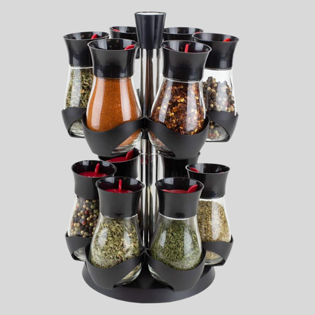 منظم توابل دوار بطبقتين - 12 جرة - مثالي لترتيب الأعشاب والتوابل في المطبخ