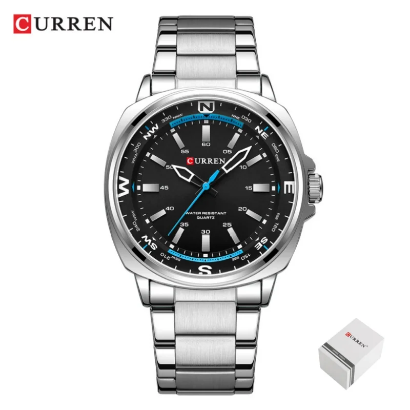 Montre Curren 8455 CH – Argent et Noir Élégante