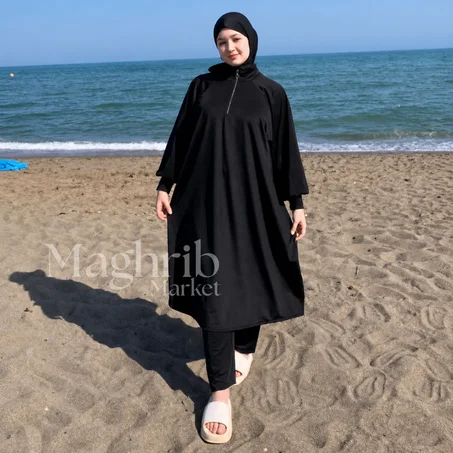 بوركيني ثلاث قطع (فولار كبير، سترة طويلة، سروال) - ثوب بولياميد ممتاز