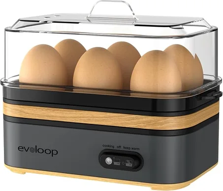 جهاز طهي البيض الكهربائي Evoloop سعة 6 بيضات – متعدد الوظائف للسلق والتبخير والأومليت مع إيقاف تلقائي