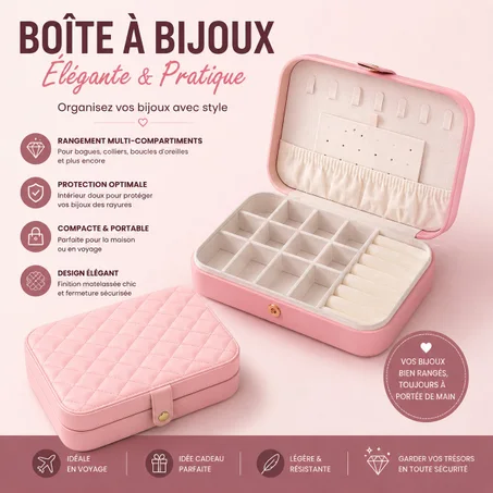 Boîte de rangement de bijoux portable pour colliers,bracelets et autres accessoires (Couleur aléatoire)