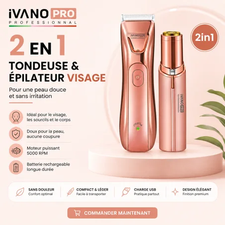 IVANO PRO IVO-1058 Tondeuse Corps & Rasoir Visage 2en1