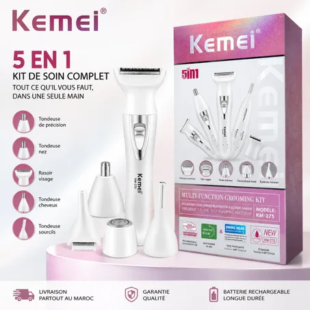 Kemei KM-275 – Tondeuse 5-en-1 Rechargeable