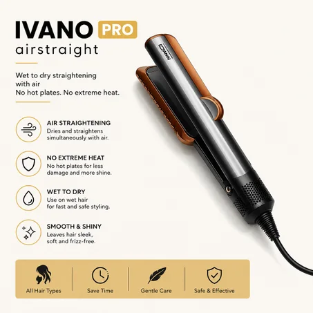IVANO PRO Airstrait - Séchage& Lissage à l'Air Sans Plaques