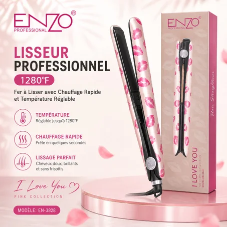 ENZO Professional EN-3828 I Love You Pink Collection – Lisseur Professionnel 1280°F