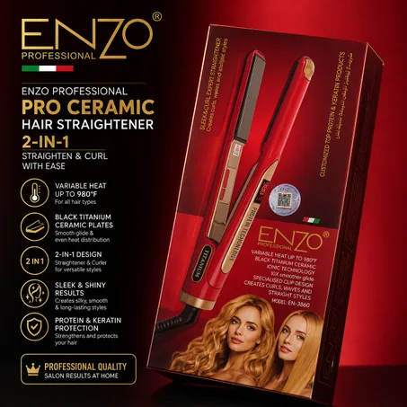 ENZO PROFESSIONAL Pro Ceramic Hair Straightener 2-in-1