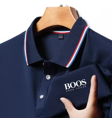 قميص بولو رجالي جديد بأكمام قصيرة مطرز للأعمال، قميص مريح وجيد التهوية