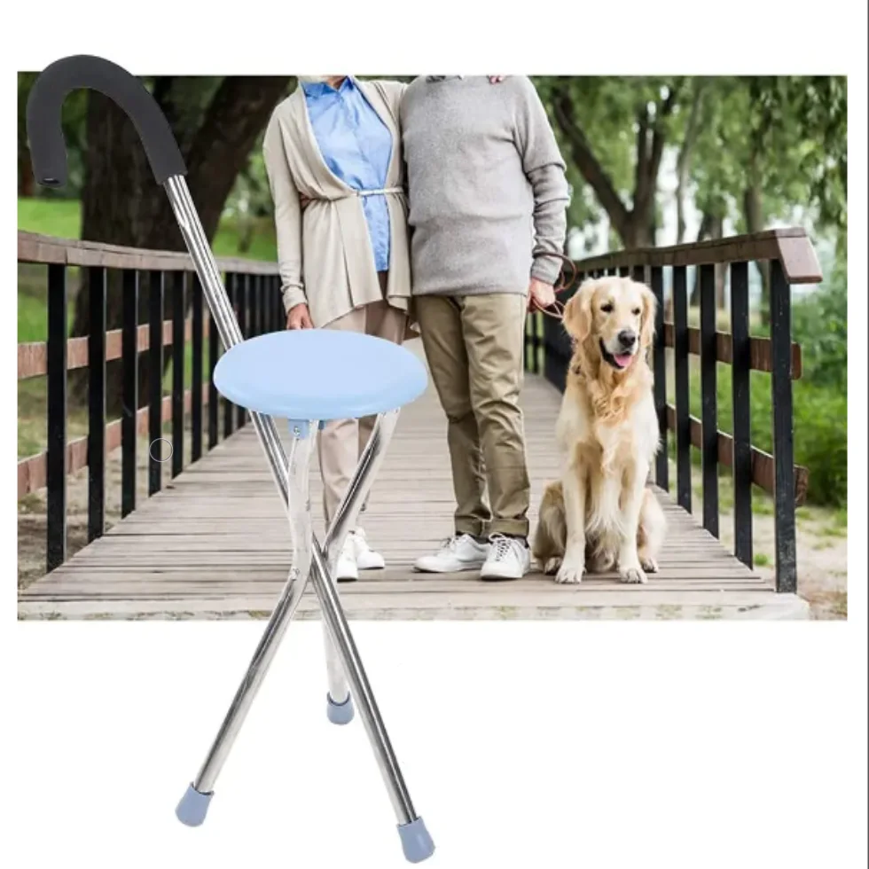 مقعد محمول مانع للانزلاق، عصا قابلة للطي بثلاثة أرجل، مقاومة للوزن  لكبار السن+ توصيل مجاني لحد باب البيت والدفع عند الإستلام.