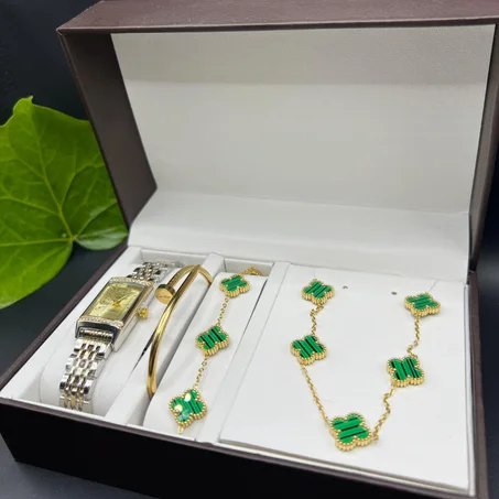 Luxury Clover Women Jewelry Set – Watch, Bracelet, Necklace & Earrings