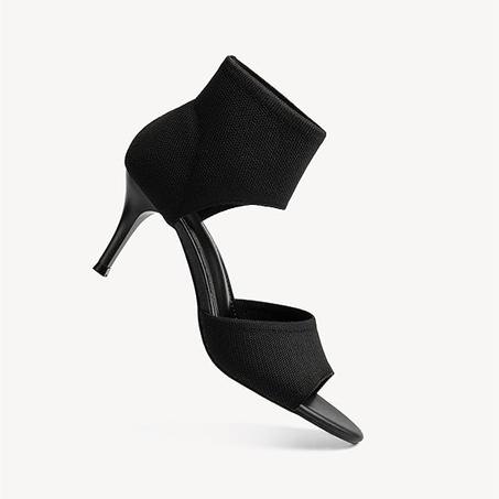 NEWBELLA Mousse Fit Femmes Rétro Peep Toe Élégant Stiletto Sandales À Talons Bas Respirant Maille Tricot Élastique Tige Confortable Chaussures