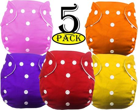 حفاضات أطفال قماشية فاخرة قابلة للغسل وقابلة لإعادة الاستخدام من بيبي مون، مقاس قابل للتعديل، مقاومة للماء، حفاضات قماشية للجيب (بدون حشوة) (5 قطع)