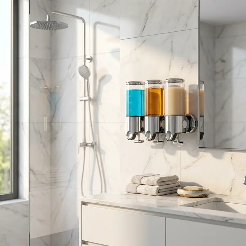 موزع صابون جداري ثلاثي فاخر | منظم حمام عملي