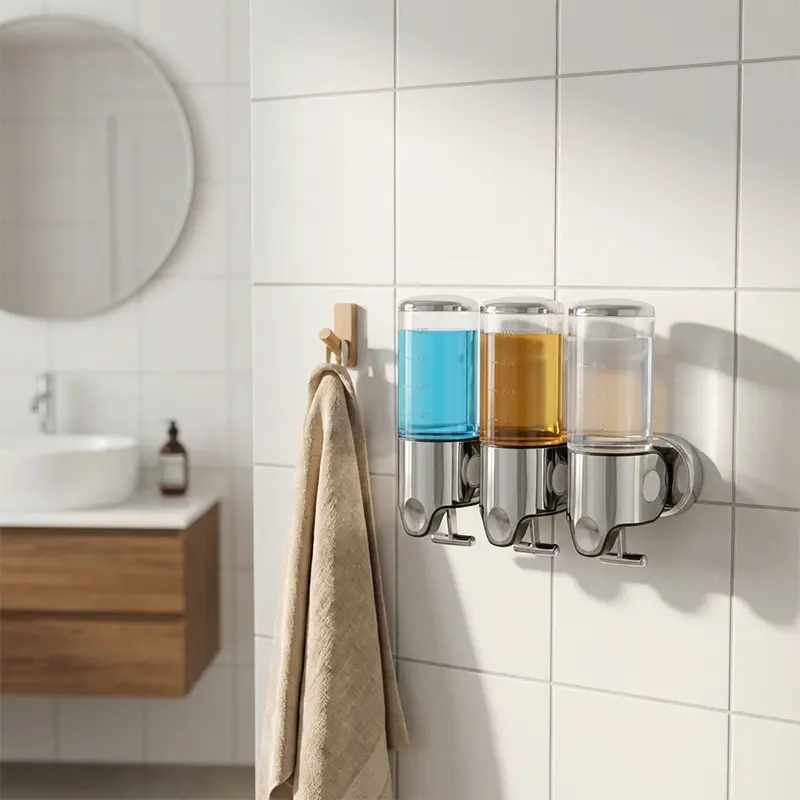 موزع صابون جداري ثلاثي فاخر | منظم حمام عملي